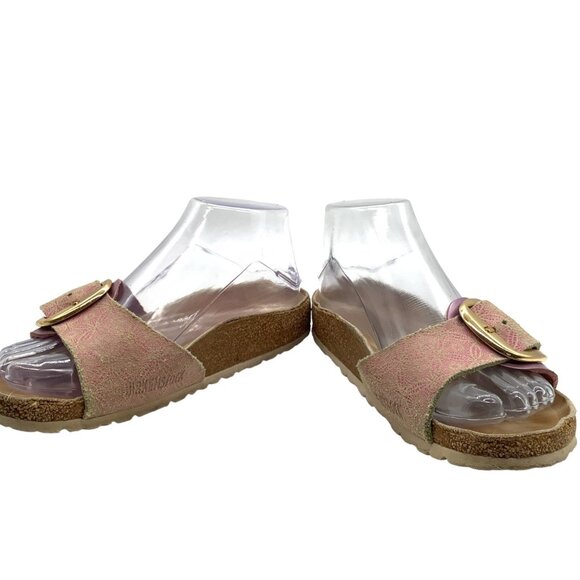 Birkenstock Madrid Gold Big Buckle Sandals 5 36 Pink Print Single Strap Slide - Picture 8 of 12